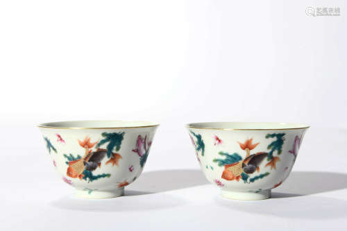A Pair Of Famille Rose Carp Bowls