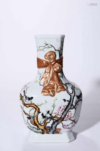 A Famille Rose Prunus And Magpie Wrapped Vase