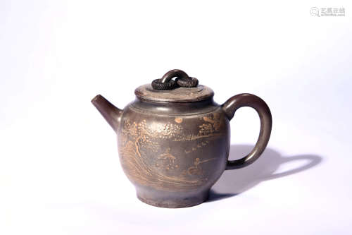 A Purple Clay Landscape Teapot