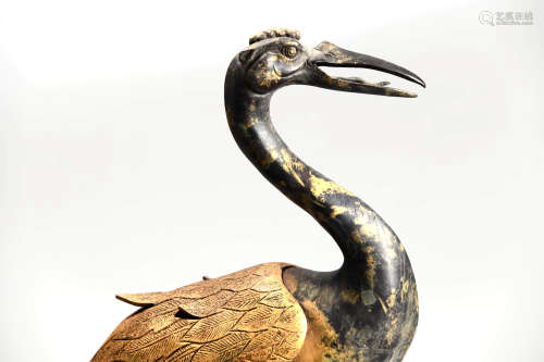 A Golden Painted Crane Incense Burner