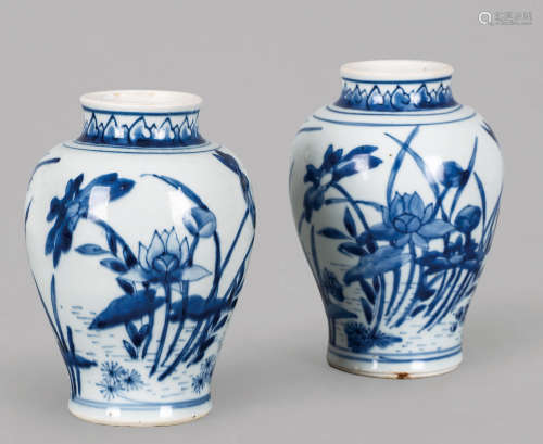 17世纪青花花鸟纹莲子罐（一对）