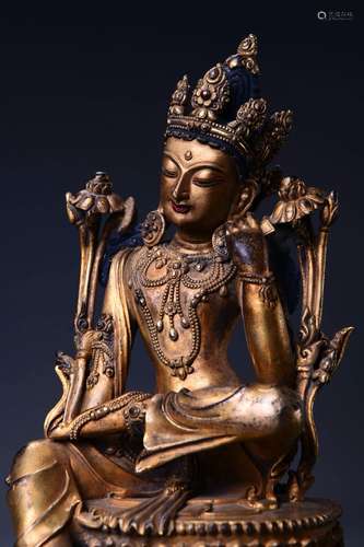 A Gilt Bronze Statue Of Thinking Avalokitesvara