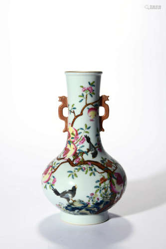 A Famille Rose Pomegranate And Birds Bottle Vase