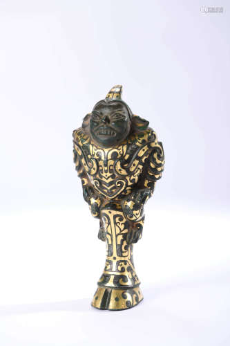 A Silver And Gold Inlaying Bronze Figural Ornament