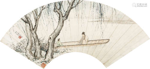 陈少梅 （1909－1959） 山水人物 设色纸本 扇片