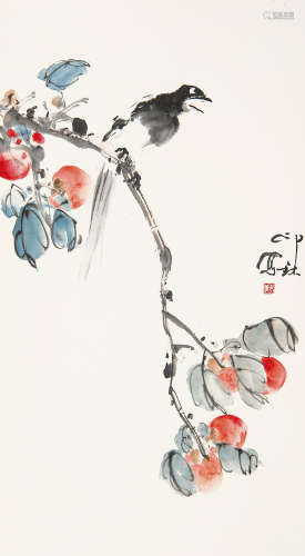 萧朗（1917－2010） 柿柿有喜 水墨纸本 托片