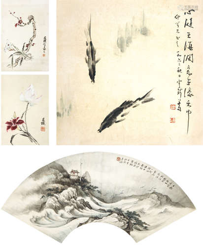 李昆璞（1909－1974） 刘止庸（1910－1996）等 花卉图双挖等 设色纸本 ...