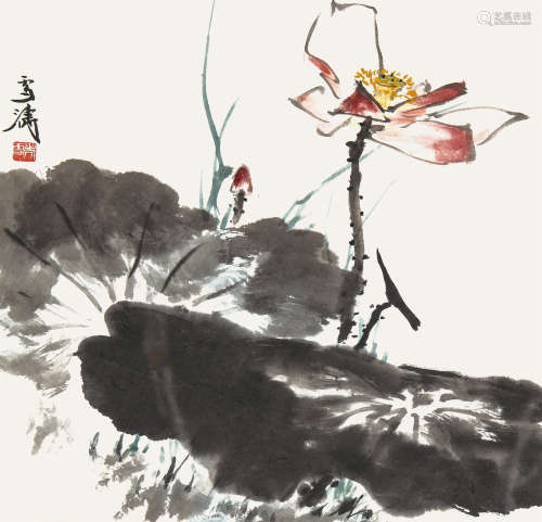 王雪涛（1903－1982） 荷花 设色纸本 镜框