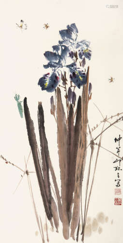 萧朗（1917－2010）
穆仲芹（1906－1990） 花卉草虫 设色纸本 托片