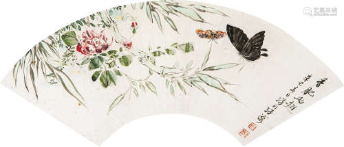 汪慎生（1896－1972） 香肥雨翅 设色纸本 镜框