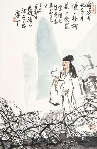 王学仲（1925－2013） 人物陆游诗意 设色纸本 立轴