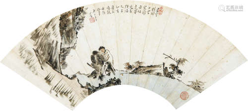 溥儒（1896－1963） 山水人物 设色纸本 扇片