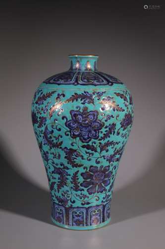 Turquoise-green-glazed Blue-and-white Prunus Vase