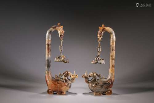 A Pair of Ancient Jade Oil Lamps