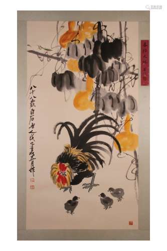 Unframed Painting :Roosters by Qi Baishi