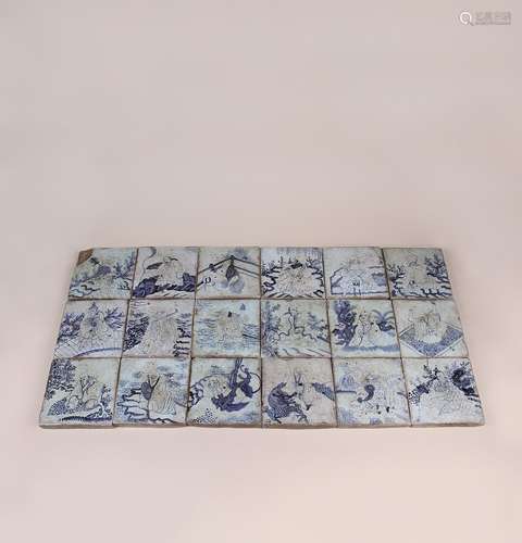 A Set of Blue-and-white Porcelain Bricks