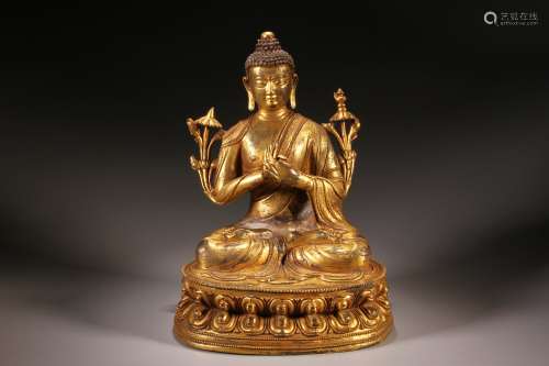 Gilt Copper  Statue of Seated Sakyamuni