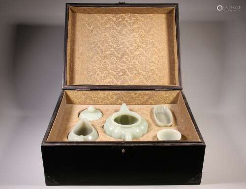 A Set of Four White Jade Pots
