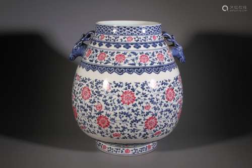 Blue-and-white Famille Rose Zun Vessel
