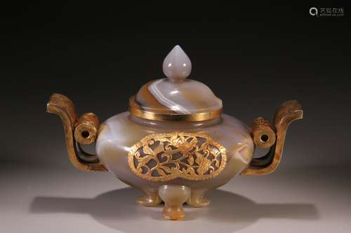 Gilt Agate Tripod Furnace