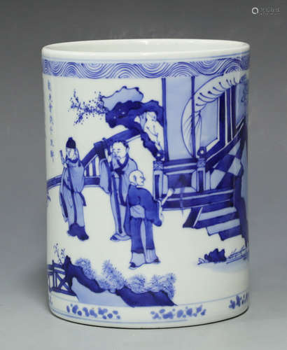 Blue and white porcelain brushpot Qing dynasty