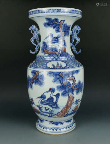 Blue and white and iron red porcelain vase late 19th c.