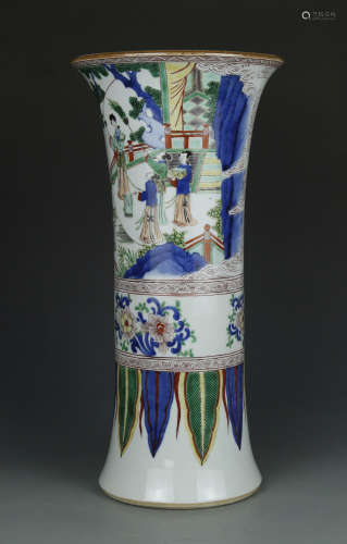 Famille verte chinese porcelain vase with figures painting k...