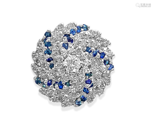 3.00 Carat Diamond and Blue Sapphire Cocktail Ring