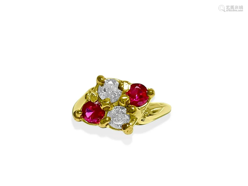 14k Gold, 0.40 Carat Diamond & Ruby Ring. 100% Natural