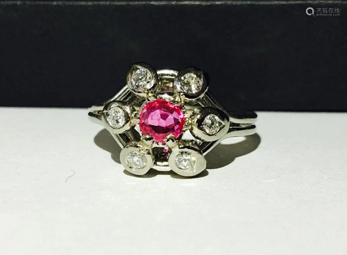 Vintage 14K Gold, 1.50ct Pink Sapphire & Diamond Ring