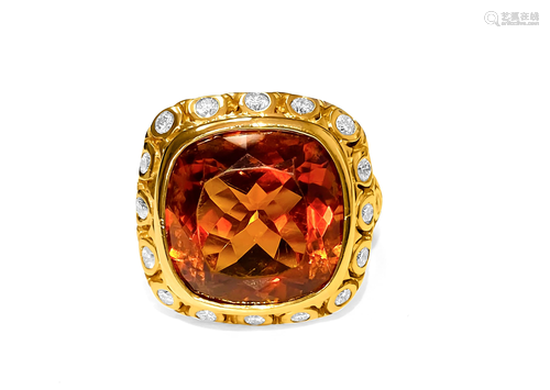 Vintage 18k Yellow Gold 13.50ct Citrine Diamond Ring