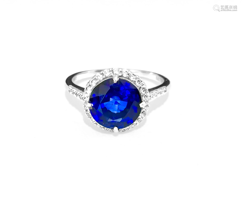 Womens 6.10CT Natural Blue Sapphire & Diamond Ring