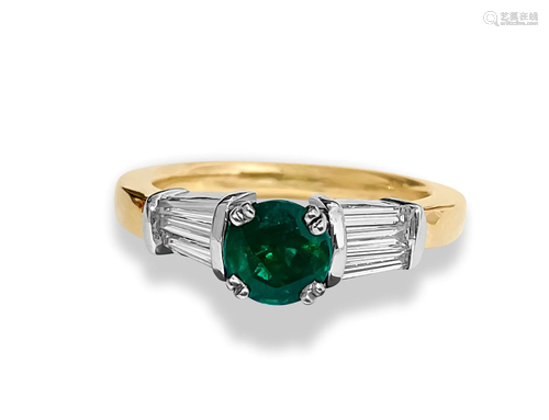 Vintage 14k Gold, Emerald & Diamond Engagement Ring