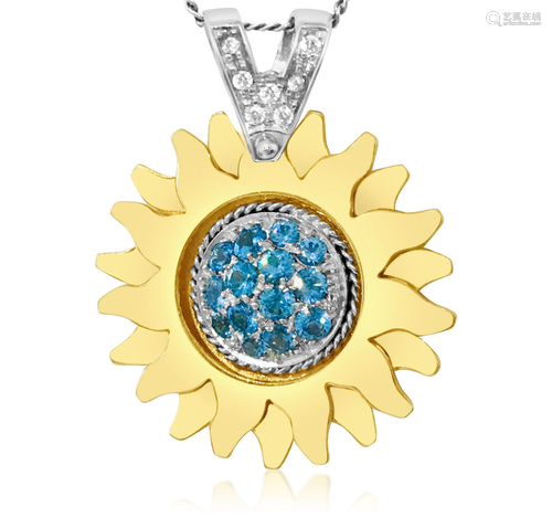 Sidra, 18K Gold, Diamond & Blue Topaz Pendant