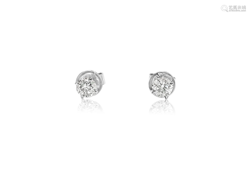 Womens 14k White Gold & 0.42ct Diamond Push Back Studs