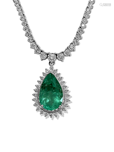 Certified 12.00ct Colombian Emerald Diamond Necklace