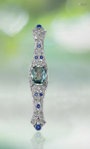 Sapphire Diamond Aquamarine Ladies Estate Pin