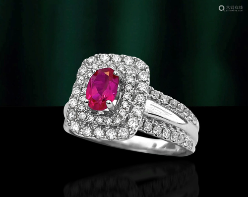 14k White Gold. Ruby & Diamond Ring For Her.