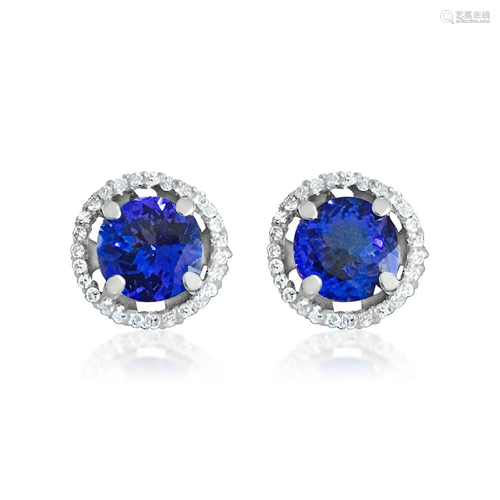 6.00 Carat Tanzanite and White Diamond EARRINGS