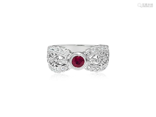 Diamond Platinum and No Heat Ruby Ring