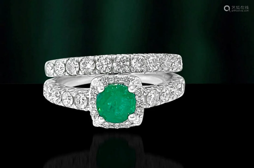 Ladies 1.20ct Diamond Emerald Double Wedding Band.