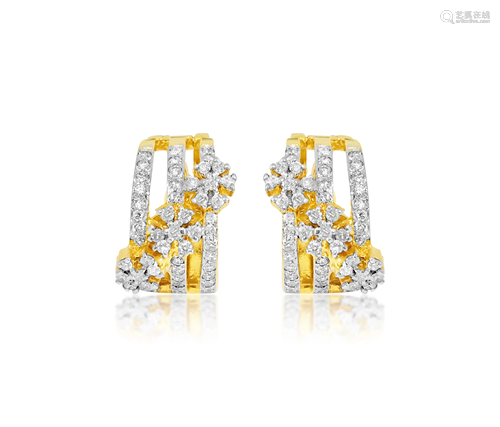 1.35 Carat Diamonds in 14k Yellow Gold Earrings.