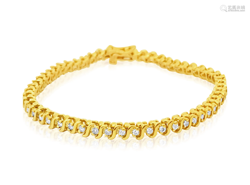 14K Yellow Gold, 1.00ct Diamond Womens Bracelet