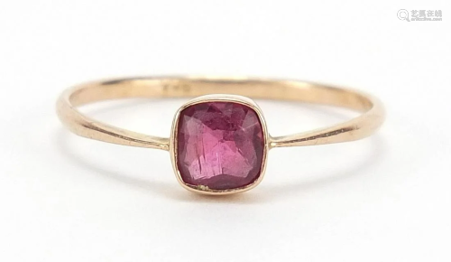 9ct gold ruby solitaire ring, the stone ...