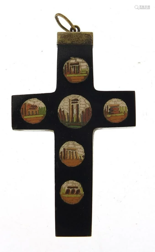 Italian micro mosaic cross pendant inlai...