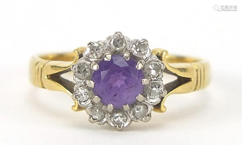 18ct gold amethyst and diamond ring, siz...