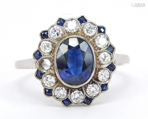 18ct white gold blue stone and diamond c...