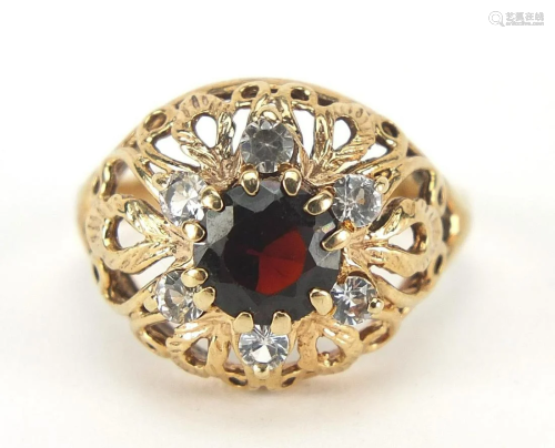 9ct gold garnet and white sapphire ring ...