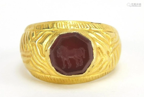 Antique unmarked gold intaglio seal ring...