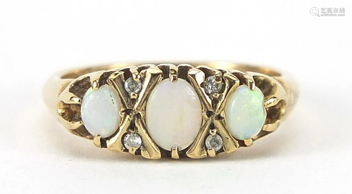 9ct gold opal and diamond ring, size L, ...